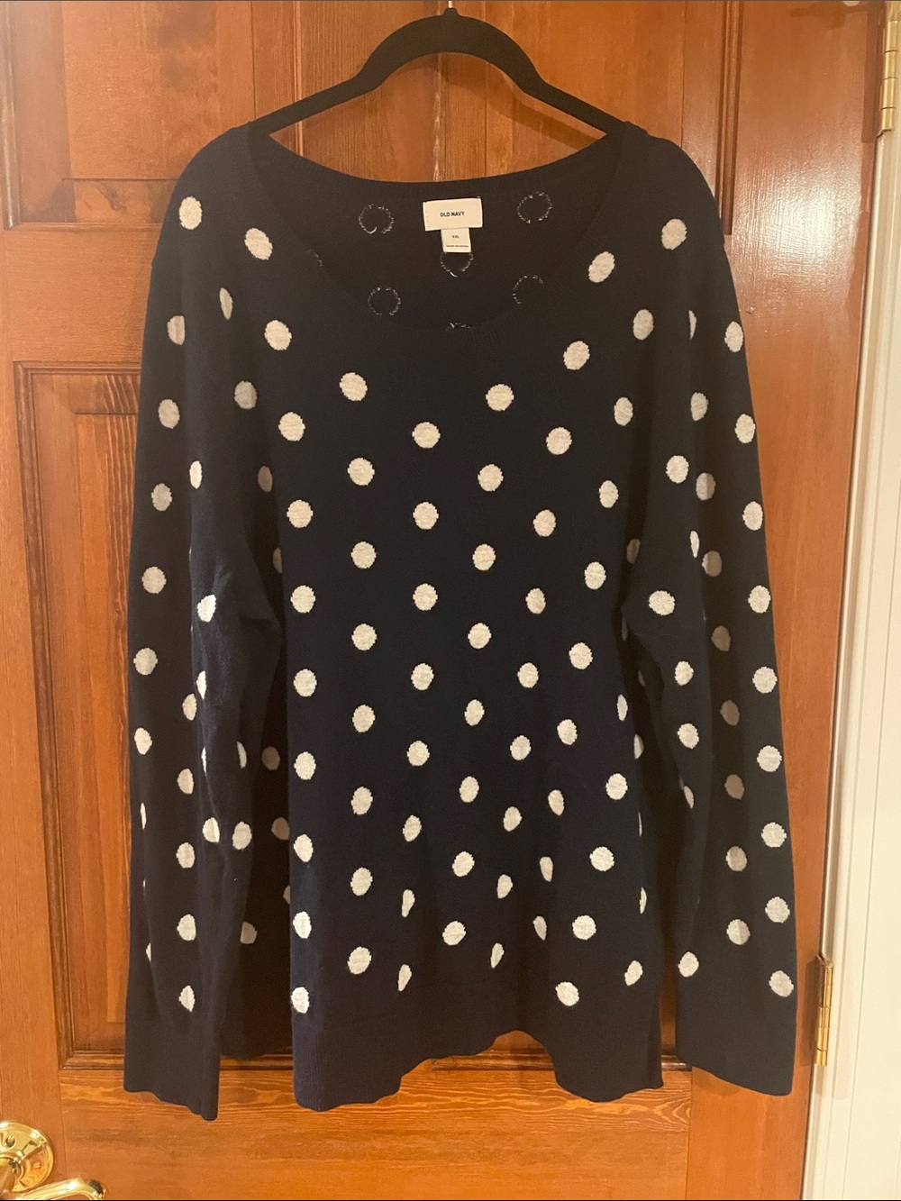 Old Navy Navy and White Polka Dot V-Neck Sweater